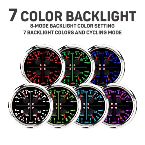 110mm 2in1 GPS Speedometer Tachometer & 4in1 Gauge Set - Black