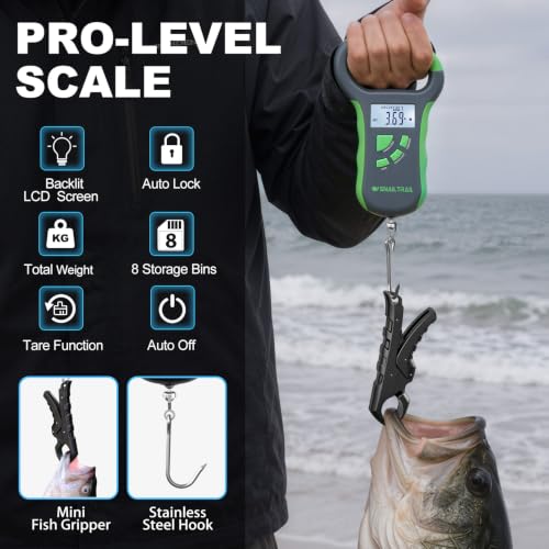 SNAIL TRAIL 8-Slot Digital Fish Scale with Lip Gripper - Grey-Green