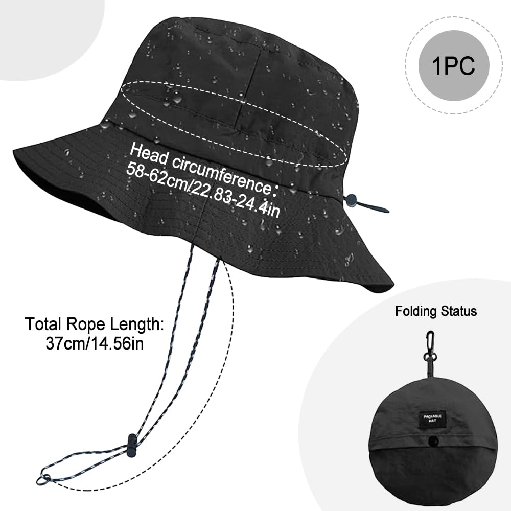 Foldable Bucket Hat for Men Women - Quick Dry Wide Brim Sun Hat with UPF 50+ UV Protection, Packable Breathable Cap for Travel, Hiking, Fishing & Beach（Grey）