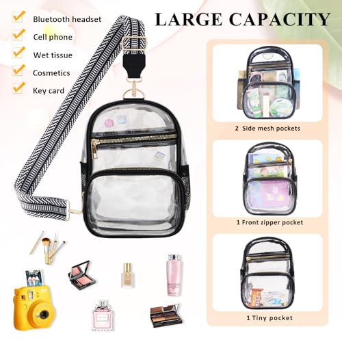 Clear Stadium Purse with Water Bottle Holder - Black-C