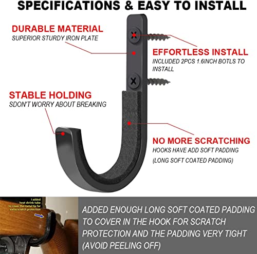Gun Rack Storage Hooks for Rifles & Shotguns - Black 1 Set