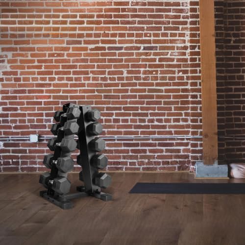 Rubber Hex Dumbbell Set with Vertical Rack - 150 lb Complete Set