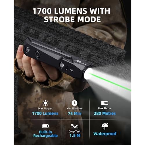 EZshoot 1700 Lumens Tactical Laser Light Combo for Rifle with Magnetic Rechargeable, AR Laser Light Combo Compatible with Picatinny Rail and M-Rail, Rifle Flashlight for Home Defense, Hunting