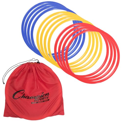 Agility Training Rings Set - 12 High-Visibility 18-Inch Rings with Carry Bag