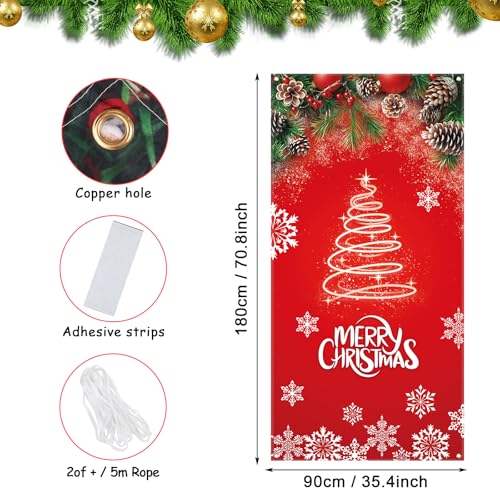 Merry Christmas Red Door Curtain, Holiday Privacy Backdrop Decoration
