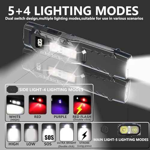 MAKDAK EDC Tactical Flashlight Rechargeable - 2PARK Digital Display High Lumens Pocket Light,5+4 Modes with UV Red White LEDs,Stainless Steel and IPX4 for Everyday Carry,Camping,Emergency