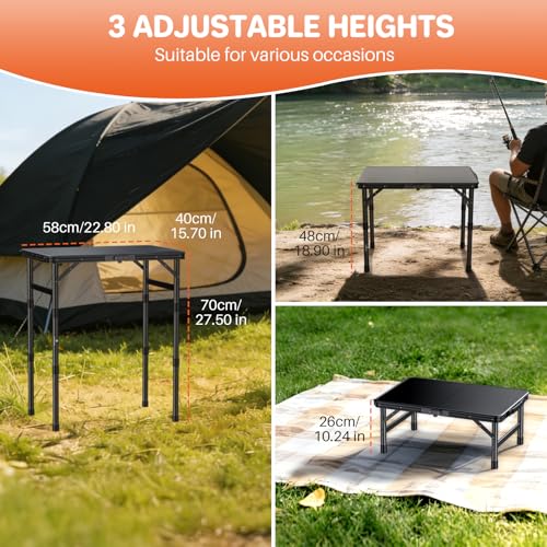 FUNYKICH Black Waterproof Camping Table 22.8x15.7 inches, Adjustable Height, Portable