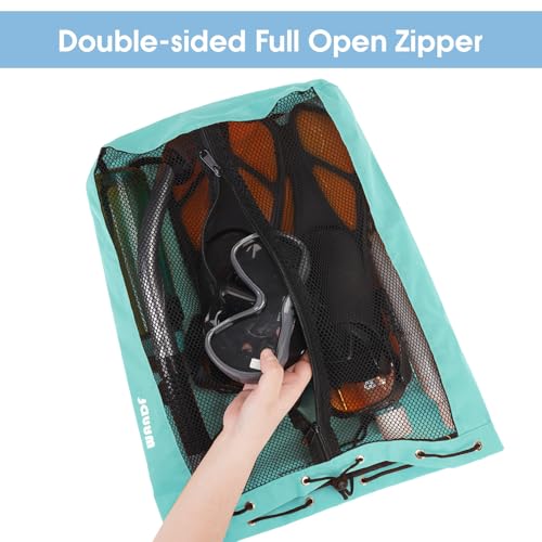 WANDF Mesh Swim Bag for Swimmers - Mint Green Medium Beach Backpack