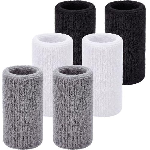 WILLBOND 6 Pack Wrist Sweat Bands for Men Tennis - Black, White, Gray