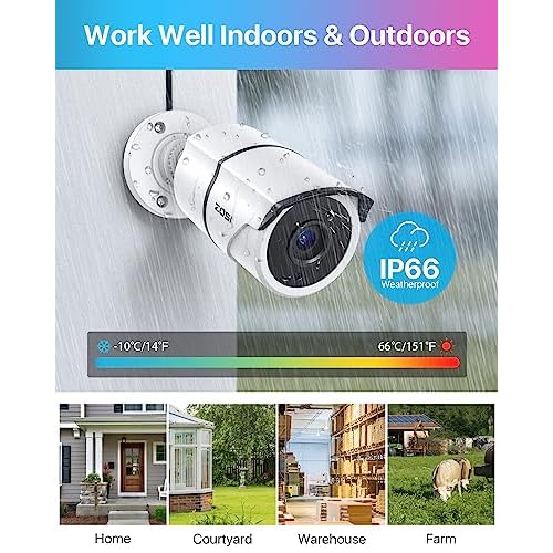 ZOSI 2MP 1080P HD-TVI CCTV Home Security Camera with Audio, Built-in Mic, IP66 Weatherproof, Night Vision, Indoor Outdoor Surveillance Camera, Only Compatible for ZOSI 3K Lite Analog DVR - White