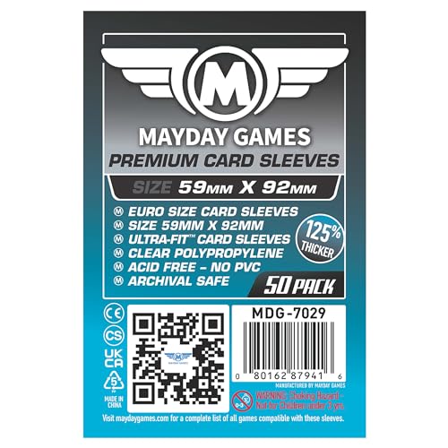 Premium Standard European Card Sleeves 59x92mm, 90-Micron Clear, 50 Pack