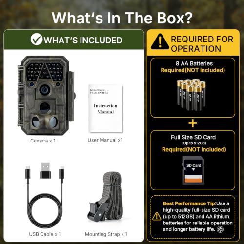 64MP Trail Camera with No-Glow Night Vision - 1 Pack