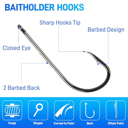 Long Shank Baitholder Fishing Hooks - Size 1/0, 50pcs