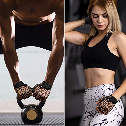 Workout Gloves for Weight Lifting - Full Palm Grip, Leopard Medium