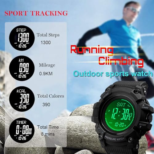 Digital Sports Watch with Compass, Altimeter & Pedometer - Black-A