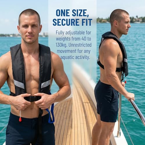 GDLHY Snorkel Vest Black, Portable Manual Inflatable Swim Vest for Adults & Kids (330lb / 150kg) - Adjustable Safety Buoyancy