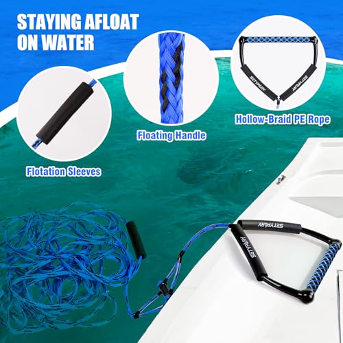 75FT Wakeboard Rope with Handle - Blue & Black, Floating Water Ski Rope