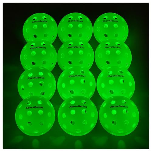 AboveGenius 12 Pack LED Light Up Pickleball Balls, Glow in The Dark for Night Play