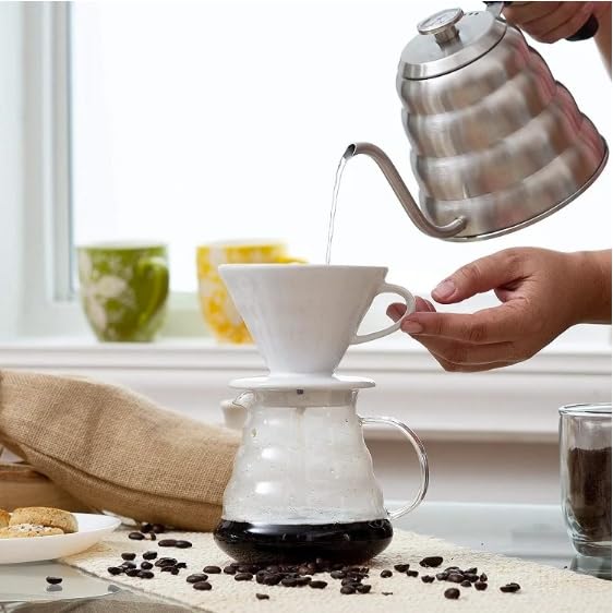 Large Ceramic Coffee Dripper, Size 02(1-4 Cups), White, with Free Coffee Scoop, V60 Coffee Dripper
