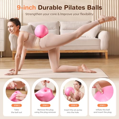 Pilates Kit - 13-Piece Home Workout Set with Ring & Ball - Pink