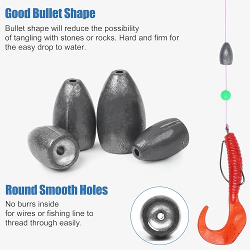 Bullet Fishing Sinkers Weights - 1/8oz, 40pcs for Bass Fishing