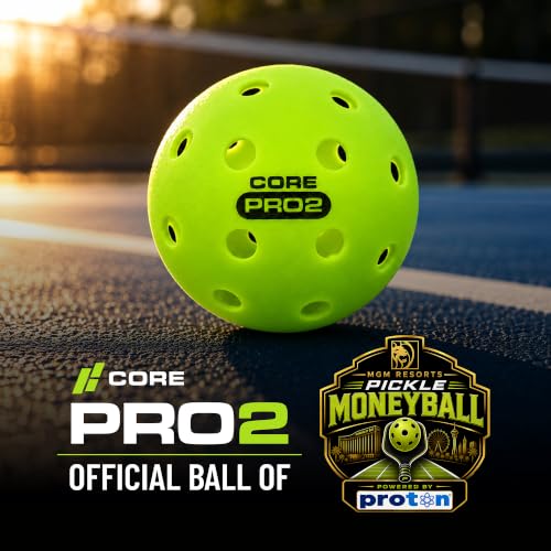 CORE PRO2 Outdoor Pickleball Balls 12 Pack - Textured Lime Green, 40-Hole Design, Crack-Resistant for Hard Courts