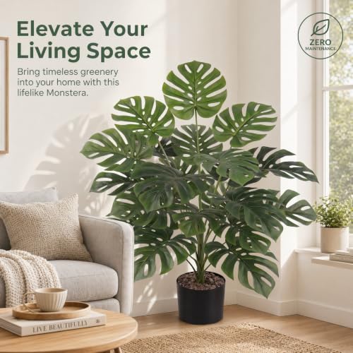 40-Inch Artificial Potted Monstera Tree - Lifelike Indoor Outdoor Floor Plant
