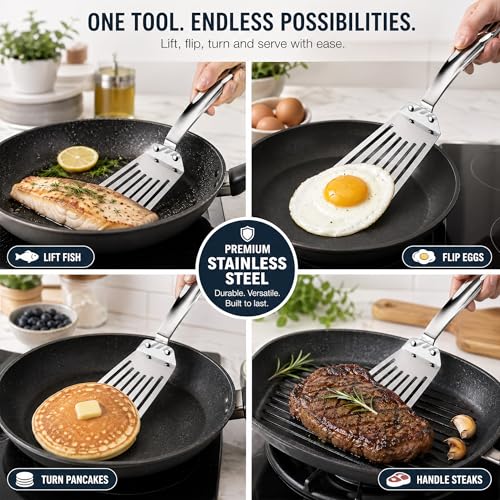 Stainless Steel Fish Spatula - Flexible Egg Turner, 12.6 inch