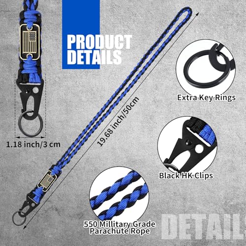 Frienda 2-Pack Heavy Duty Paracord Lanyard 550 Braided – Blue & Black with Clips