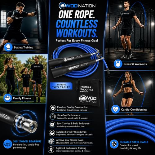 Adjustable Speed Jump Rope - Durable Fitness Skipping Rope for Men, Women & Children - Black