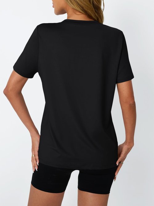 AUTOMET Women's Workout Tops Short Sleeve Gym Shirts Yoga Moisture Wicking Quick Dry Athletic Tshirts for Running Hiking Black M