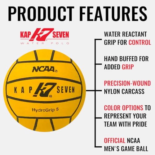 KAP7 HydroGrip Size 5 NCAA NFHS Official Water Polo Ball - Yellow/Black