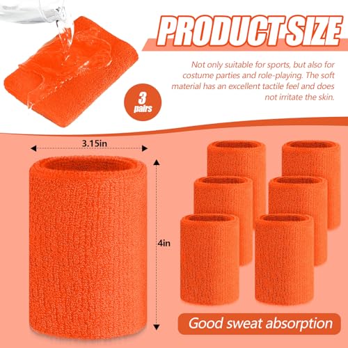 4 Inch Wrist Sweatbands - 6 Pcs Orange for Sports & Fitness