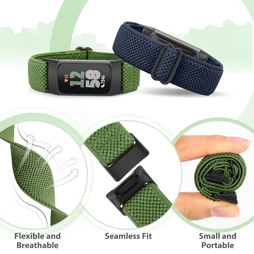 Bcuckood 5 Pack Elastic Nylon Watch Bands for Fitbit Charge 6/5 - Adjustable Breathable Sport Straps, Includes Black, Grey, Indigo, Navy Green, Wine Red