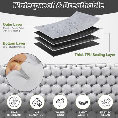 HiiPeak Double Sleeping Pad for Camping with Gray Suede Top, Built-in Foot Pump, 76x48x3in Portable 2-Person