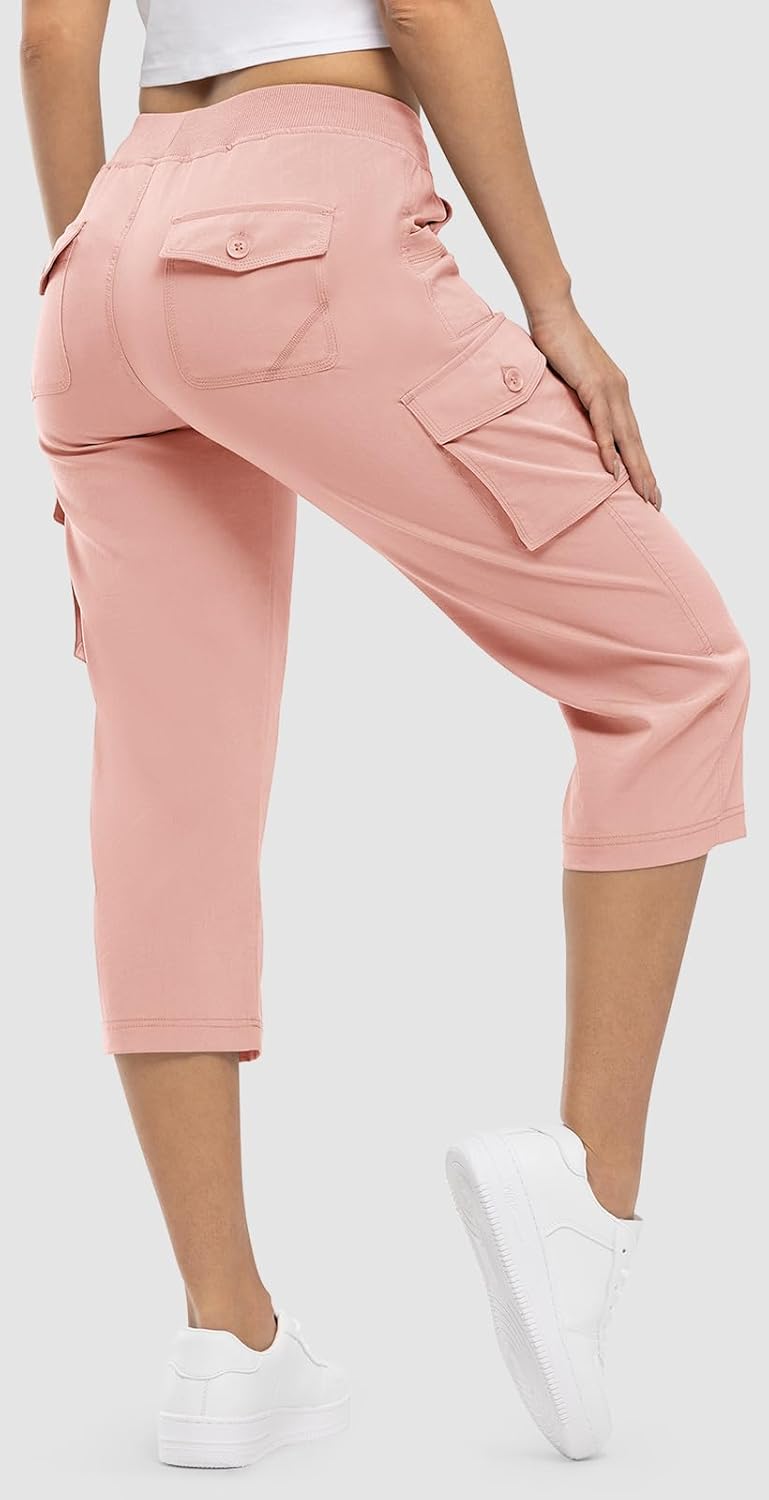 Rdruko Women's Cargo Capris - Lightweight Quick-Dry Hiking Pants with Pockets | Summer Casual Style