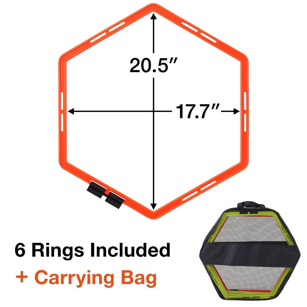Japard Hex Agility Rings for Speed Training & Agility Footwork Training Speed Hurdles Ladder with Carrying Bag (Six (6) Rings)