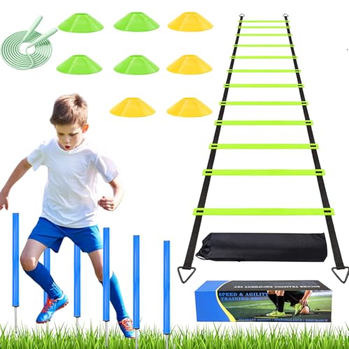 Agility Ladder Training Set - 20ft Ladder, 6 Poles, 8 Cones