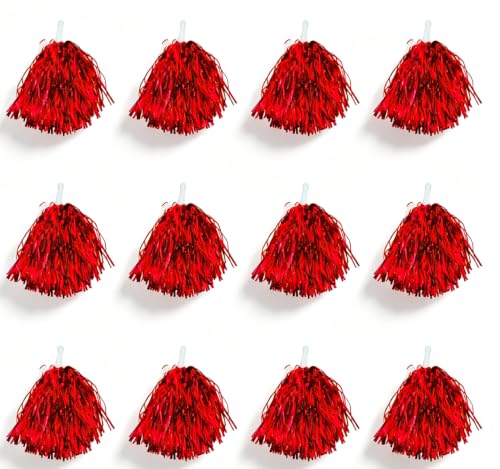 12PCS Blue Metallic Cheerleader Pom Poms with Baton Handles