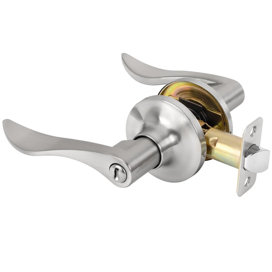 RAFECIEE Privacy Door Handle with Lock Keyless Door Lever for Bathroom and Bedroom Satin Nickel Wave Style Interior Door Handles