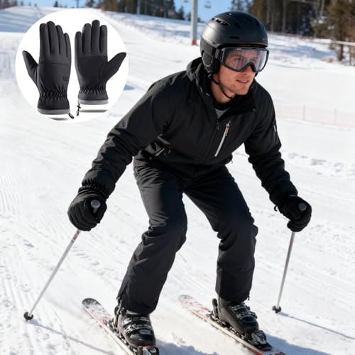Waterproof Winter Ski Gloves - Touchscreen Thermal Grip - Black, Medium