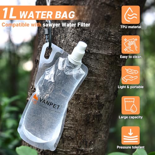 VANPET 1L Hiking Collapsible Water Bottles, 33OZ BPA-Free Plastic