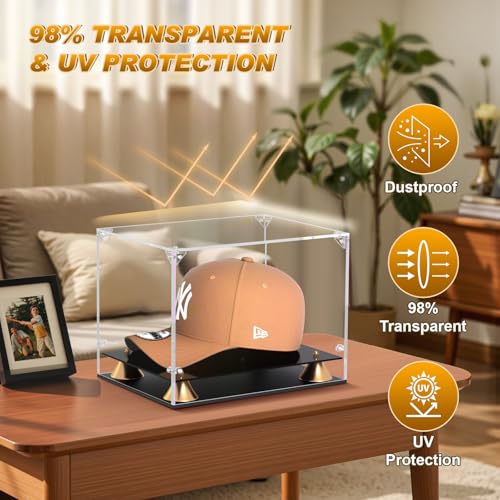 Clear Acrylic Baseball Cap Display Case with Double-Layer Base