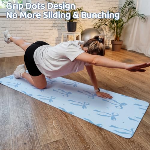 Breling Blue Bow Yoga Towel with Grip Dots Non Slip for Hot Yoga & Pilates