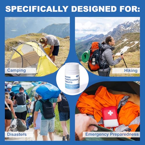 Water Purification Tablets for Drinking - 100 Count Survival & Camping Water Filter