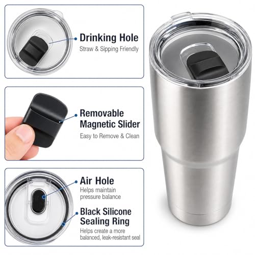 30 oz Replacement Tumbler Lids - Spill-Resistant with Magnetic Slider