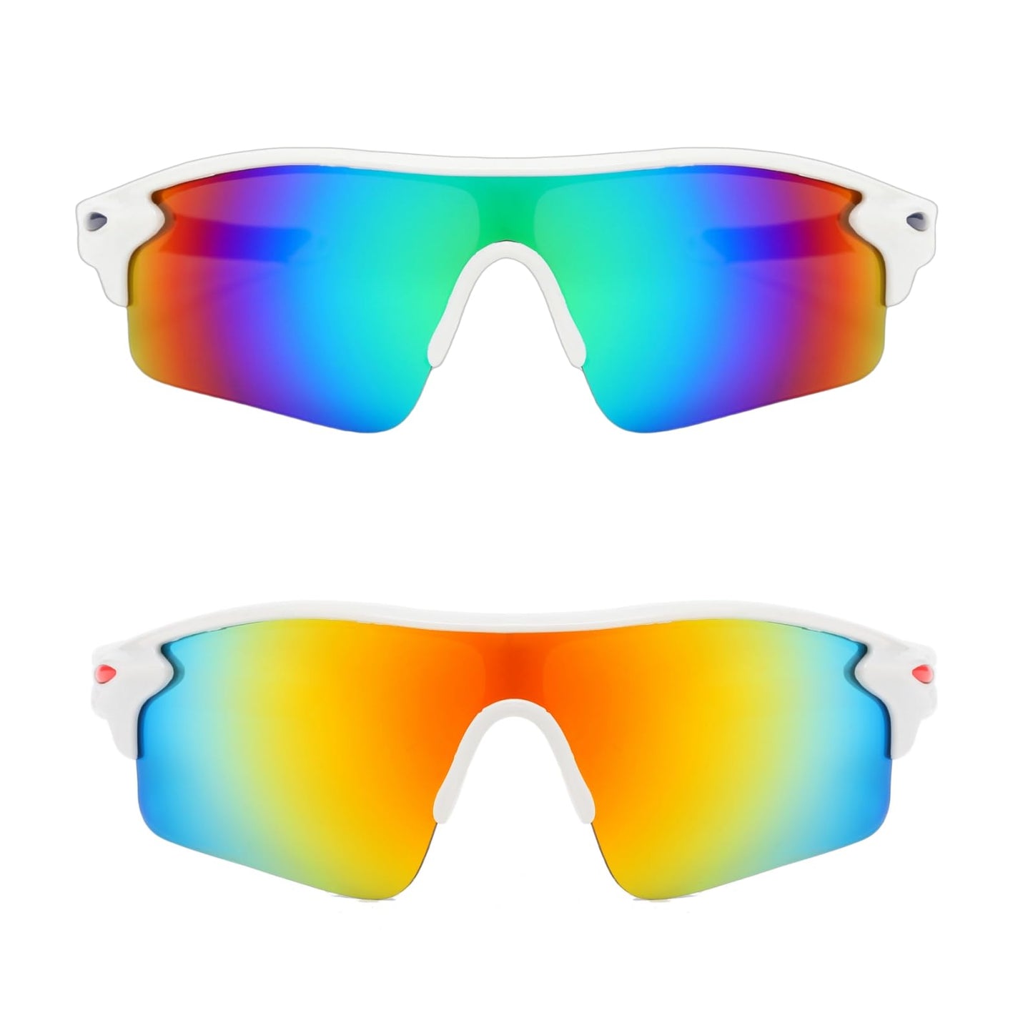 YIZHAOOUS 2PACK Kids Sports Sunglasses for Youth Baseball,Lightweight frame Boys Sunglasses for Cycling Golf Girls Softball Age 3-12(White Frame/Blue Lens+White Orange)