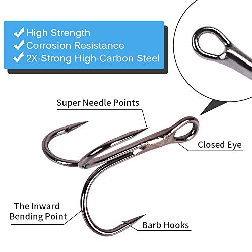 Treble Fishing Hooks Set - 50pcs, Sizes #2 to #10, Sharp Design