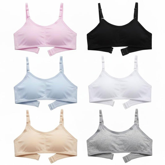 YoBeLove Teen Girls Cotton Bras Wireless Light Padded Sports Underwear 6 Pack Adjustable Strap for Age 12-16