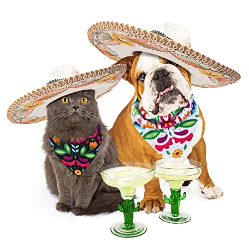 Whaline 2 Pack Floral Dog Bandanas - Adjustable Pet Scarf for Small to Large Dogs & Cats, Cinco De Mayo Fiesta Accessories